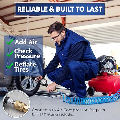 GERCHWAY Tire Inflator with Pressure Gauge and Longer Hose - Most Accurate, Heavy Duty Air Chuck with Gauge for Air Compressor Tire Inflator Attachment - 100PSI - Image 2