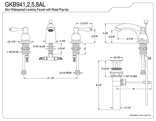 Kingston Brass GKB945AL Magellan MiniWidespread Lavatory Faucet with Retail PopUp 4716 Oil Rubbed Bronze - Image 3