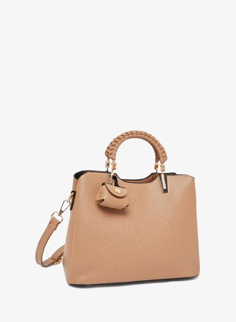 Beige Top Handle Tote Bag with Charm