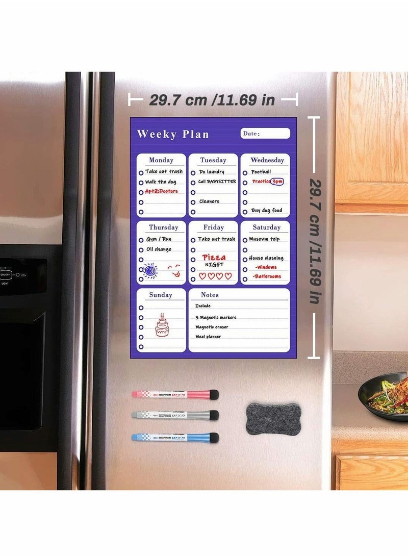 KASTWAVE - Meal Planner Magnetic Weekly Planner Whiteboard, Fridge Whiteboard A3 Dry Wipe Magnetic Calendar Ideal as a Study Planning, Exams, Memo Board, Shopping List, Calendar, Homework Planner - Image 1