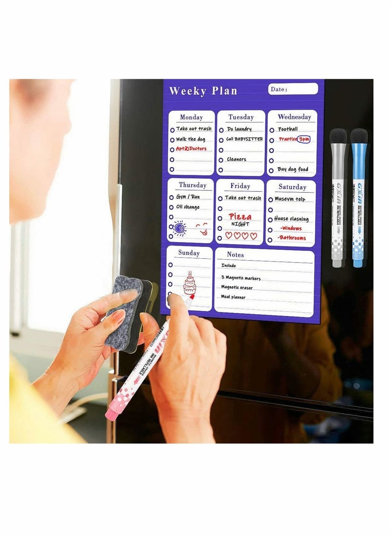 KASTWAVE - Meal Planner Magnetic Weekly Planner Whiteboard, Fridge Whiteboard A3 Dry Wipe Magnetic Calendar Ideal as a Study Planning, Exams, Memo Board, Shopping List, Calendar, Homework Planner - Image 1