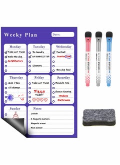 KASTWAVE Meal Planner Magnetic Weekly Planner Whiteboard, Fridge Whiteboard A3 Dry Wipe Magnetic Calendar Ideal as a Study Planning, Exams, Memo Board, Shopping List, Calendar, Homework Planner  - Image 1