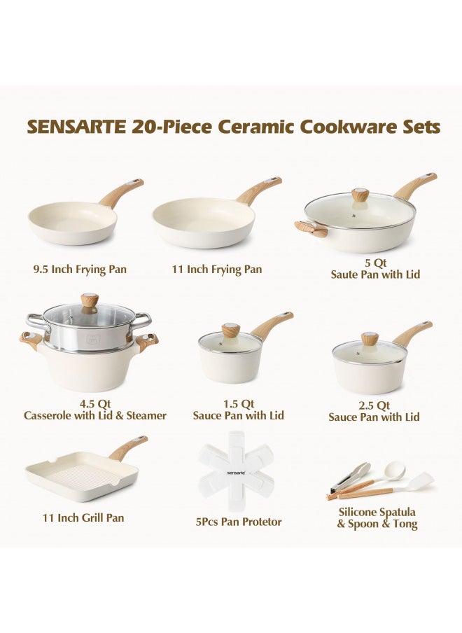 Sensarte SENSARTE Ceramic Cookware Sets, Pots and Pans Set Nonstick, 20-Piece Induction Cookware, Non-toxic Healthy Non Stick Kitchen Cooking Set with Stay-Cool Handles, PFAS PTFE PFOA PFOS Free  - Image 2
