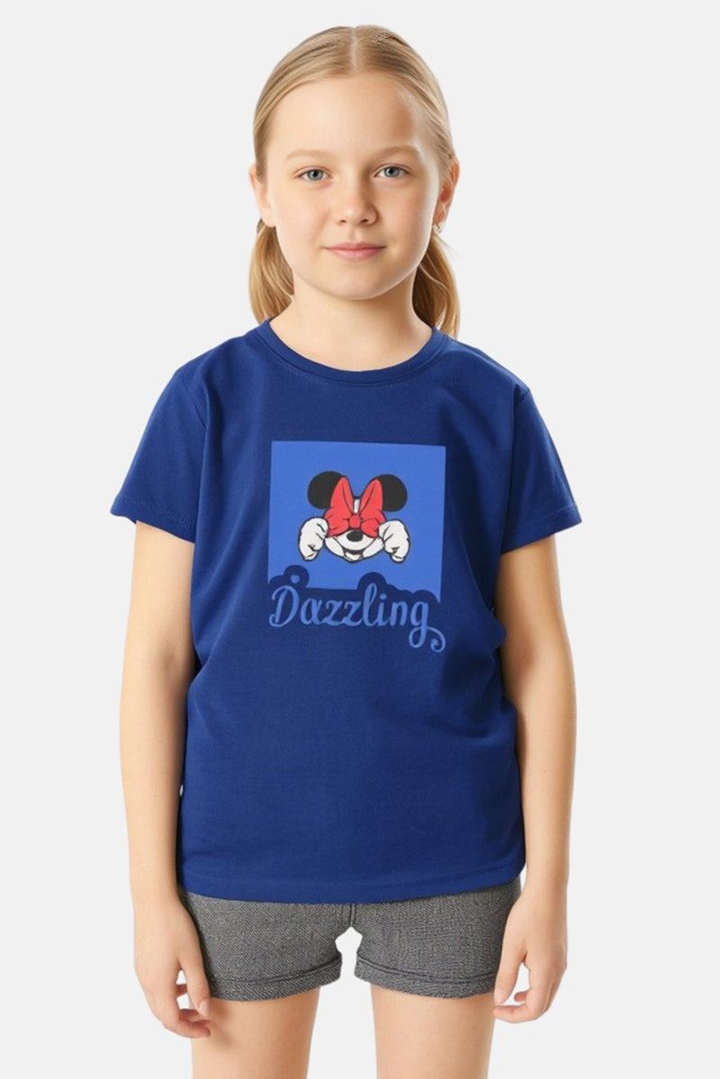 Zivame x Disney Kids Girl Graphic Print Short Sleeve T-Shirt, Navy - Image 1
