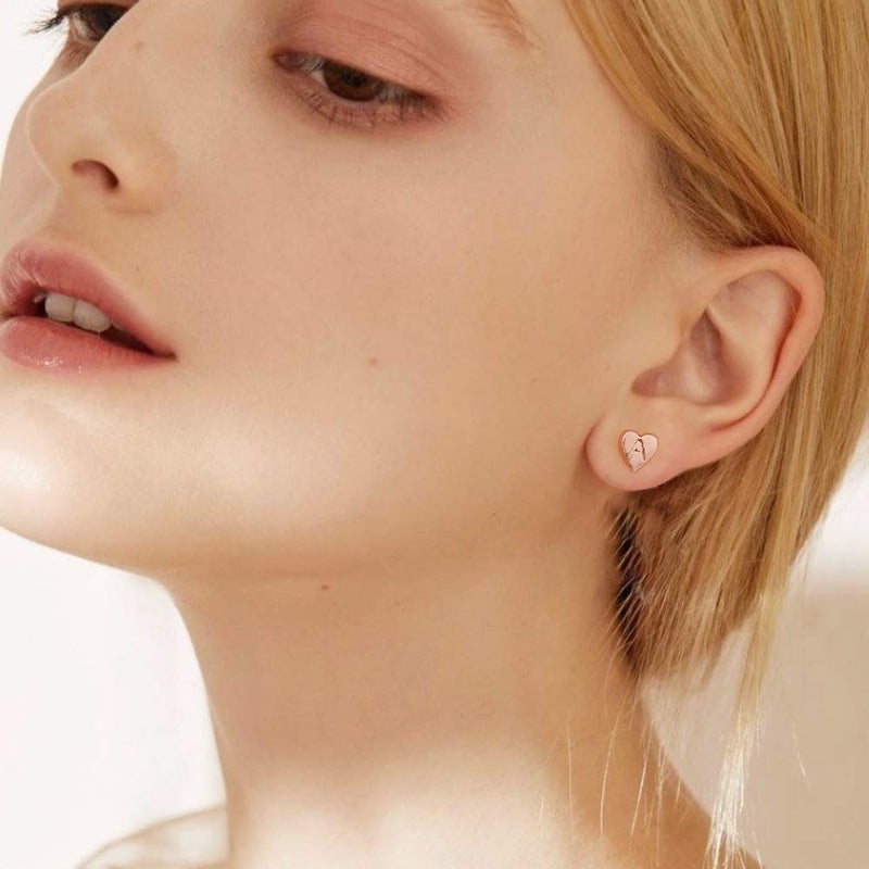 Turandoss Heart Initial Stud Earrings for Girls, S925 Sterling Silver Post Rose Gold Plated Dainty Girls Earrings Hypoallergenic Letter A Initial Earrings for Women Girls Earrings - Image 2
