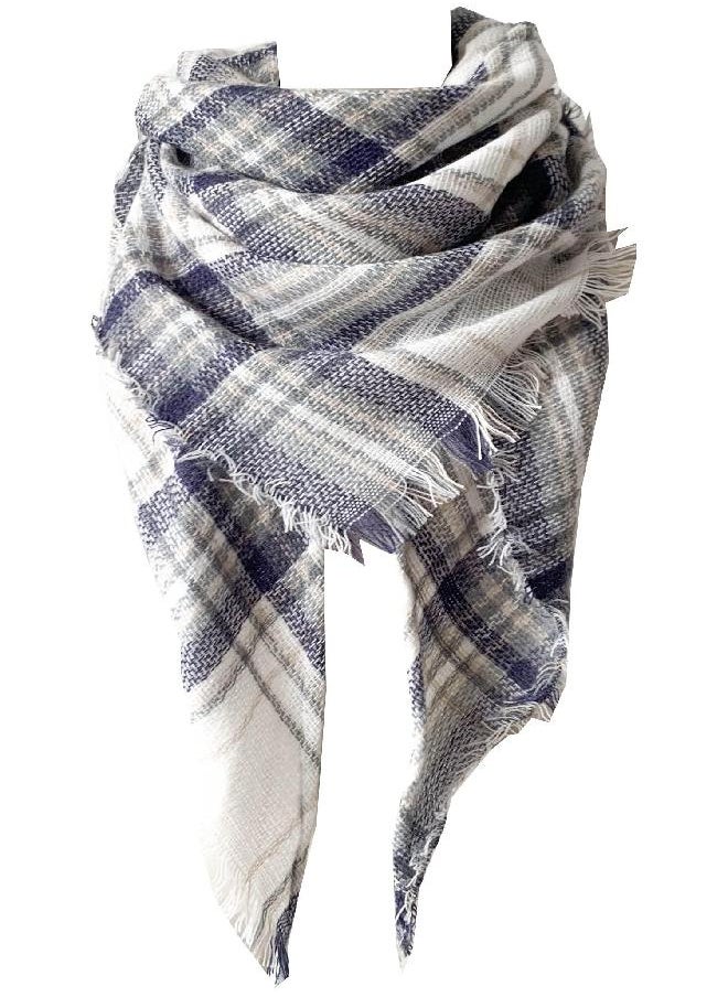Wander Agio Wander Agio Womens Warm Scarf Triangle Shawls Large Scarves Stripe Plaid Fichu Big Plaid Blue Medium  - Image 1