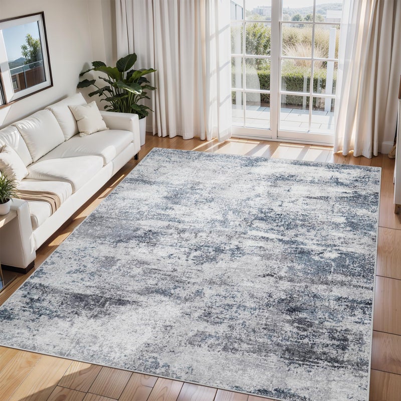 Aelenmu 6x9 Area Rugs for Living Room Rug Washable: Abstract Rug for Dining Room Bedroom Carpet Non Slip 6 by 9 Indoor Modern Nursery Home Office Blue Grey - Image 1