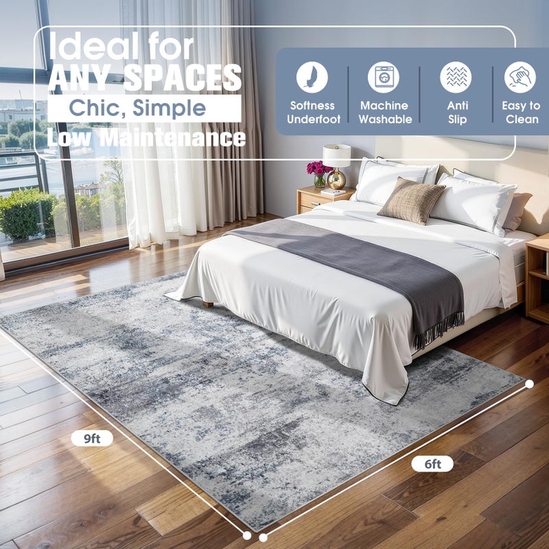 Aelenmu 6x9 Area Rugs for Living Room Rug Washable: Abstract Rug for Dining Room Bedroom Carpet Non Slip 6 by 9 Indoor Modern Nursery Home Office Blue Grey - Image 2