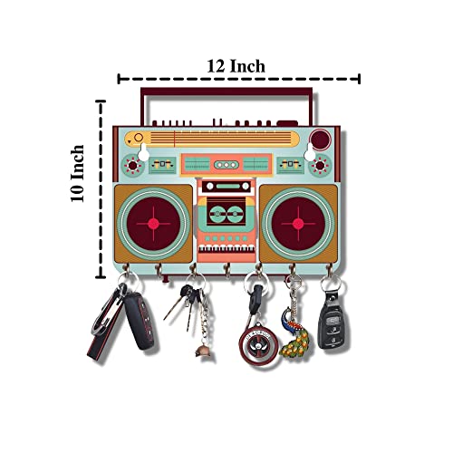 Webelkart Premium HD UV Printed Retro Radio Shaped Keys Wooden Key Holder (12 Inch x 10 Inch, Wood, Multicolor)- 7 Hooks - Image 3