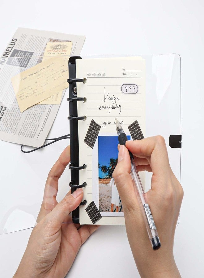 XiowDow Clear A6 Binder with Elastic Band Thick PVC Notebook Cover 6 Black Round Rings Budget Planner Cover Clear Journal Folder Organizer for A6 Binder Pockets Sleeves Pouches Paper Refills - Image 4