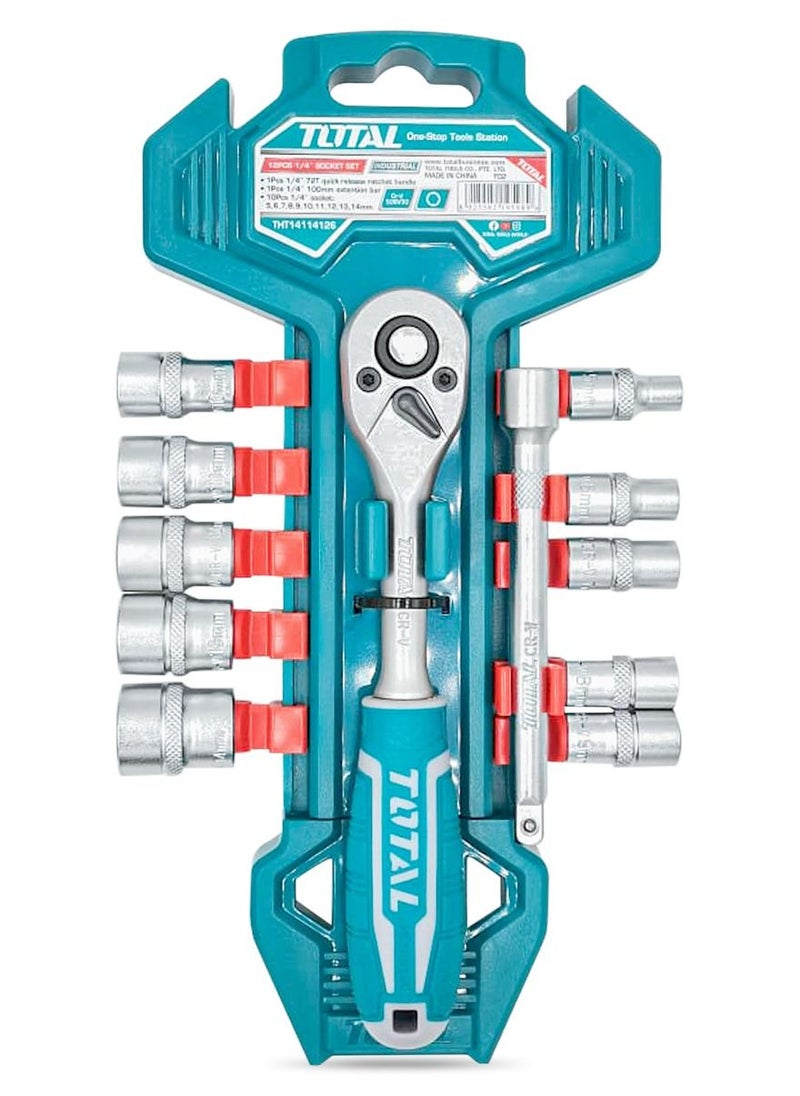 TOTAL Total Socket Set Tool - THT14114126 TOTAL Premium Quality 12 Pcs 1/4″ Chromium-Vanadium  - Image 4