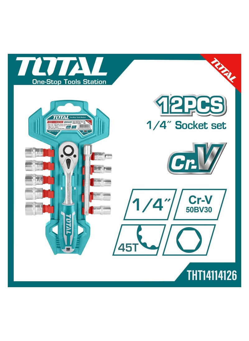 TOTAL Total Socket Set Tool - THT14114126 TOTAL Premium Quality 12 Pcs 1/4″ Chromium-Vanadium  - Image 2
