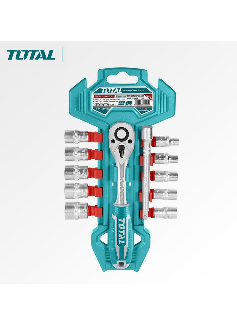 TOTAL - Total Socket Set Tool - THT14114126 TOTAL Premium Quality 12 Pcs 1/4″ Chromium-Vanadium - Image 1