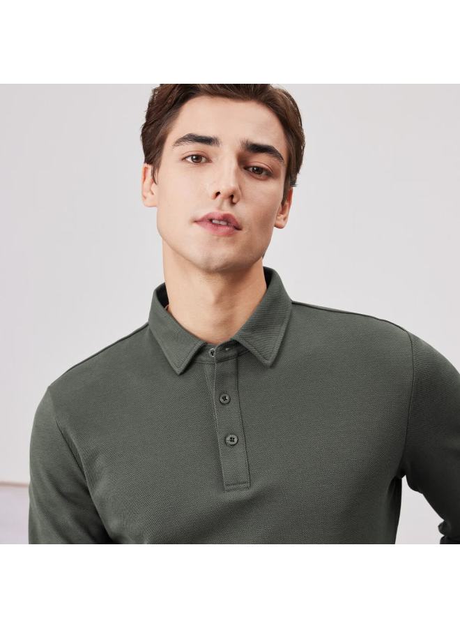 Firs Thermal Cotton Thickened Long Sleeve Men's Polo Collar Warm Comfortable Soft Skin-friendly Base Shirt - Image 2