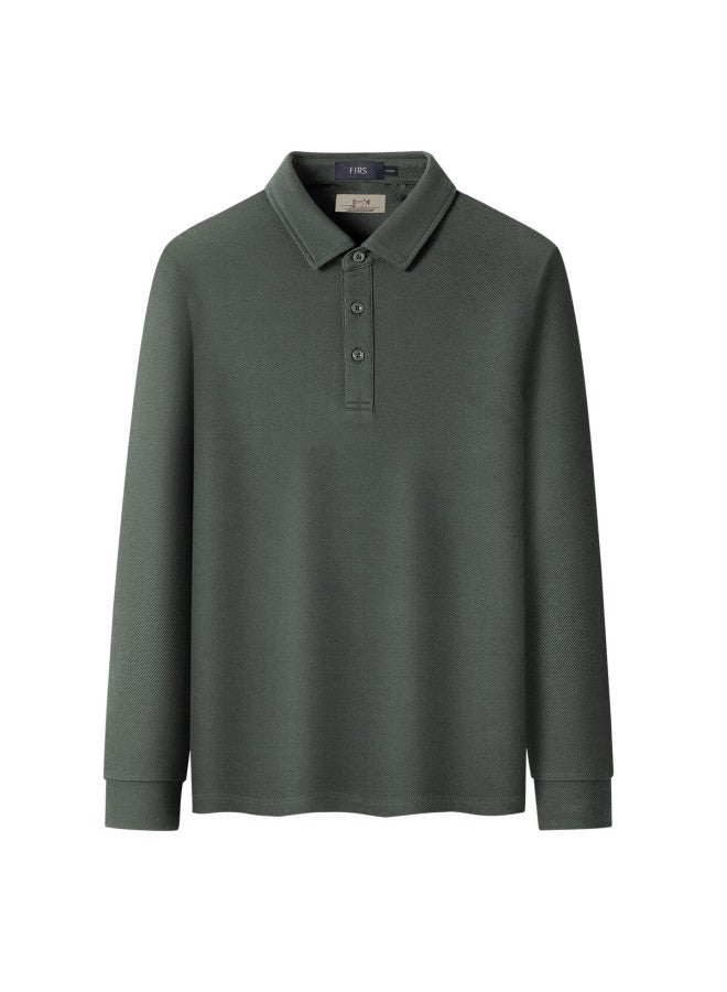 Firs Thermal Cotton Thickened Long Sleeve Men's Polo Collar Warm Comfortable Soft Skin-friendly Base Shirt - Image 1