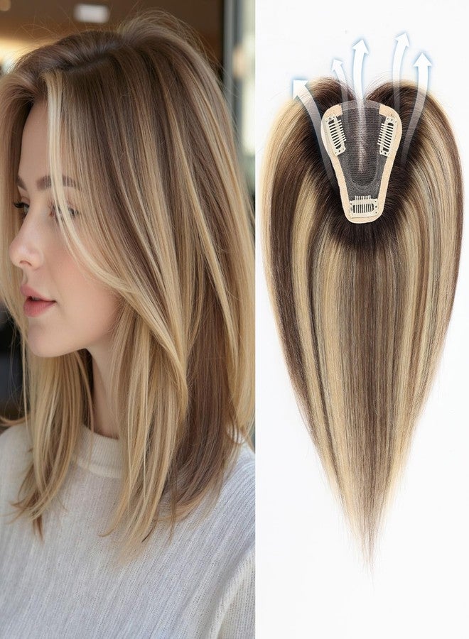 starluck Hair Toppers for Women Real Human Hair No Bangs 3.5"*4"Hand-Tied Swiss Lace Base 12in Ash Blonde 100% Remy Human HairTopper for Women with ThinningHair(2T613/M6/16A#) - Image 1