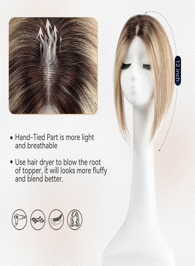 starluck Hair Toppers for Women Real Human Hair No Bangs 3.5"*4"Hand-Tied Swiss Lace Base 12in Ash Blonde 100% Remy Human HairTopper for Women with ThinningHair(2T613/M6/16A#) - Image 3