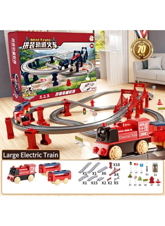 Vixplorn 110CM Train Rail Set, Electric Train Toys Sets, Battery Operated Train Set with Tracks Magnetic Connection, DIY Rail Car Children's Toys with Bridge & Accessories,Birthday present Toys for boys for Ages 3 Years+ (70PCS) - Image 2