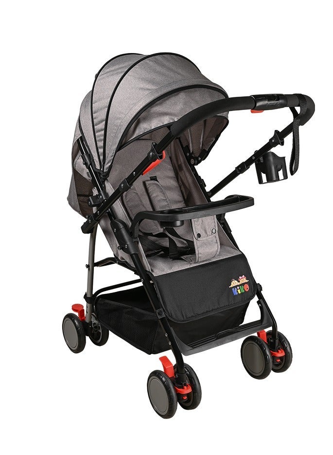 KIKO COMFORTABLE REVERSIBLE Q STROLLER 8 WHEELS  ( 0 M+ ) Grey
