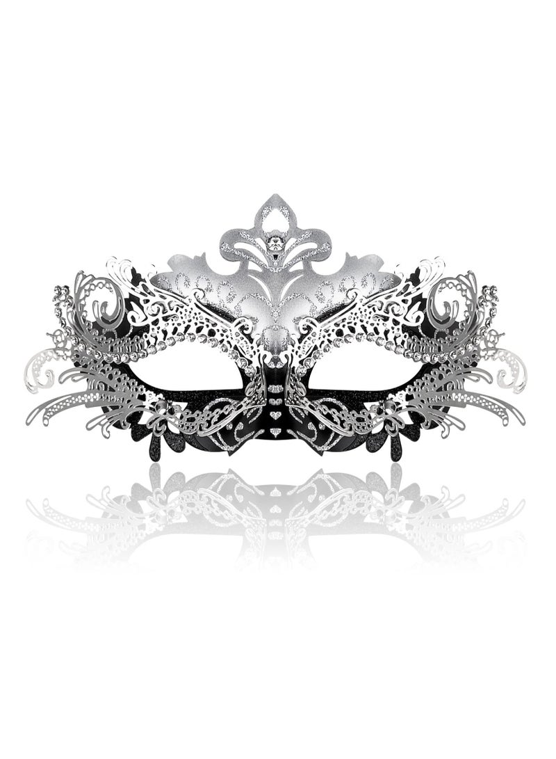 KASTWAVE Masquerade Mask for Women Metal Mask Venetian Party Fit for Costume Party Ball Prom(Black+Silver) - Image 1