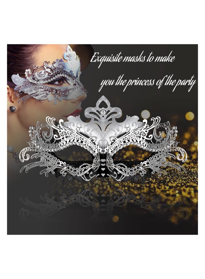 KASTWAVE Masquerade Mask for Women Metal Mask Venetian Party Fit for Costume Party Ball Prom(Black+Silver) - Image 4