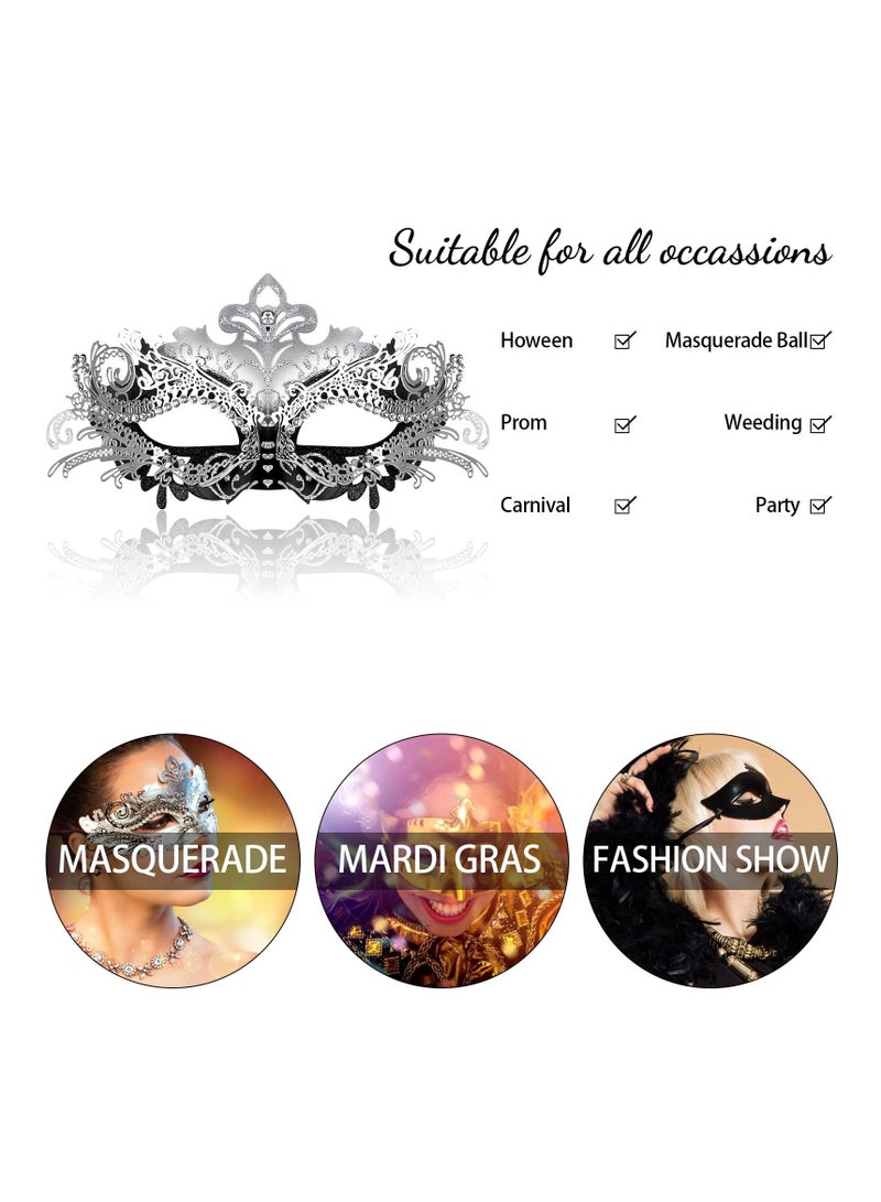 KASTWAVE Masquerade Mask for Women Metal Mask Venetian Party Fit for Costume Party Ball Prom(Black+Silver) - Image 5