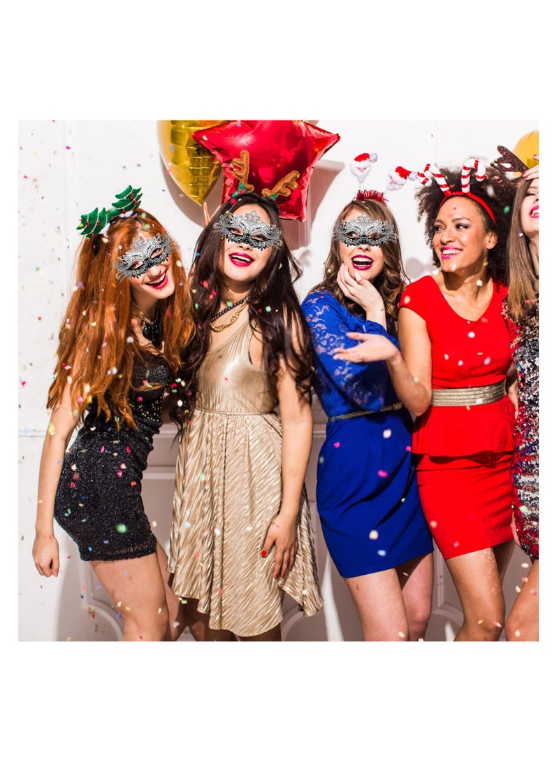 KASTWAVE Masquerade Mask for Women Metal Mask Venetian Party Fit for Costume Party Ball Prom(Black+Silver) - Image 2