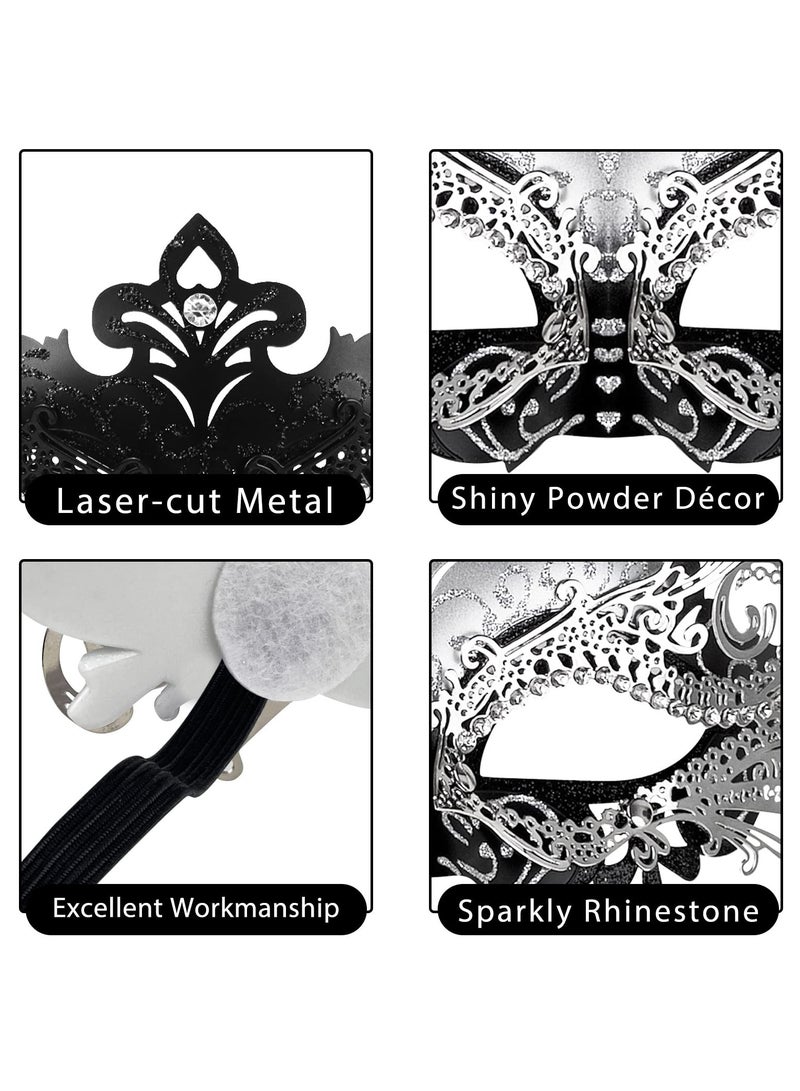 KASTWAVE Masquerade Mask for Women Metal Mask Venetian Party Fit for Costume Party Ball Prom(Black+Silver) - Image 3