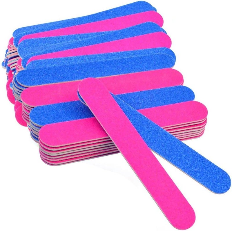 100 pcs Disposable Nail Files Double Sided Emery Boards Manicure Tools, Blue and Pink Nail Buffering Files Emery Boards Pedicure Tools Set Home or Professional Beauty Care