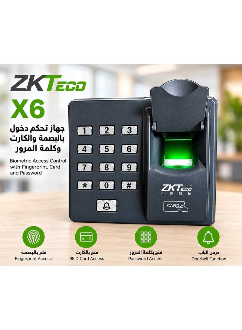 زد كيه تيكو نظام التحكم في الوصول بالبصمة ZKTECO ZK-X6-ID للأبواب والمصاعد والحواجز - Image 1