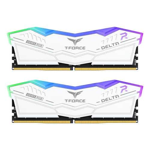 TEAMGROUP T-Force Delta RGB DDR5 Ram 64GB (2x32GB) 6000MHz PC5-48000 CL38 Intel XMP 3.0 & AMD Expo Compatible Desktop Memory Module Ram White FF4D564G6000HC38JDC01 - Image 1