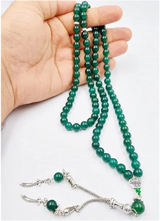 REBUY - Islamic Prayer Beads Tasbih Natural Green Jade Stone Misbaha Rosary Tasbeeh Counter 99 Beads Womens Tasbih Prayer Beads, Stone Green Jade, By REBUY, Bead Size 8 mm, - Image 1