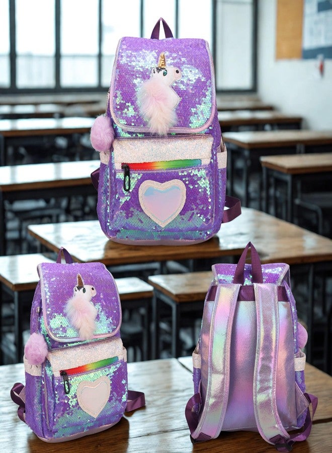 ADSON Reversible Holographic Sequin Sequence Unicorn School Backpack Bag for Girls (Metallic Purple) - Image 2