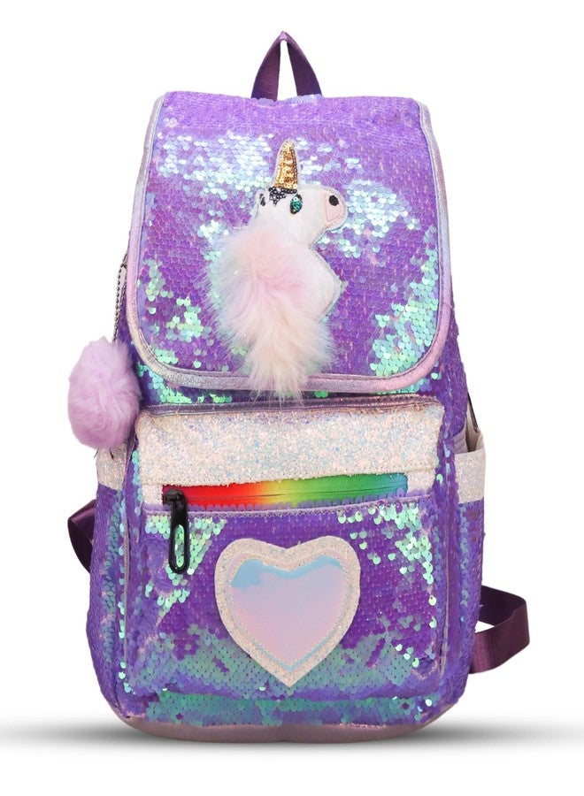 ADSON Reversible Holographic Sequin Sequence Unicorn School Backpack Bag for Girls (Metallic Purple) - Image 1