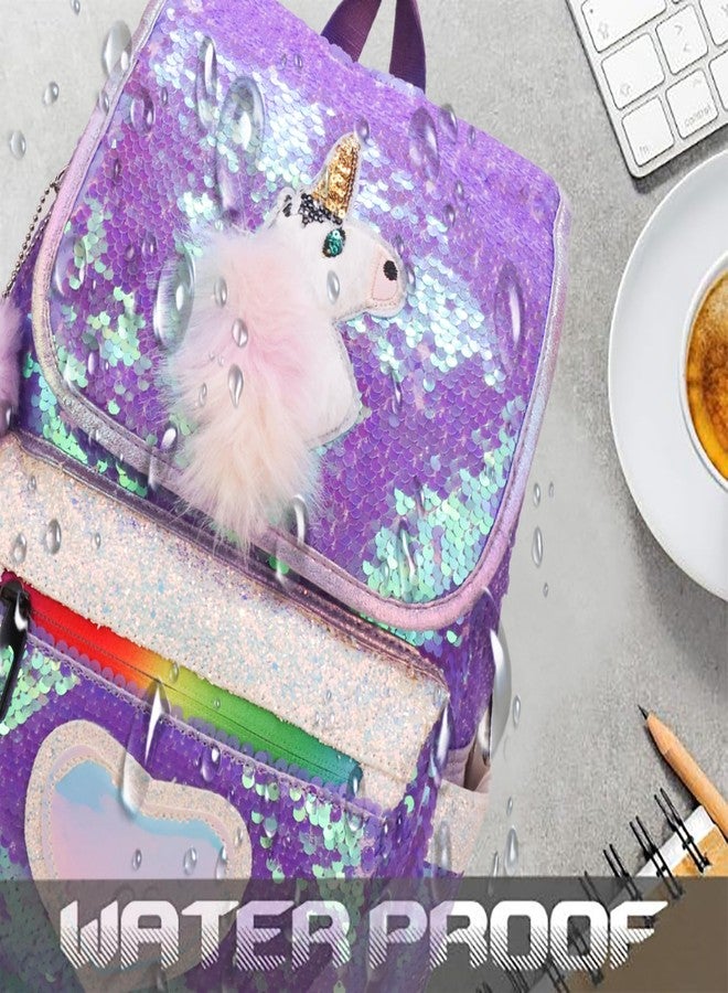 ADSON Reversible Holographic Sequin Sequence Unicorn School Backpack Bag for Girls (Metallic Purple) - Image 4
