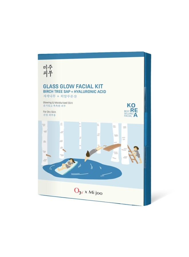O3+ Mijoo Korea Glass Glow Facial Kit with Birch Tree Sap & Hylaluronic Acid - Ideal for Dry Skin - Image 1