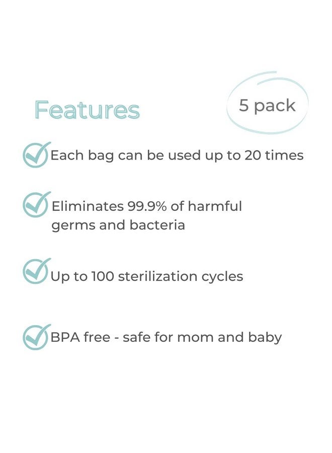 Zomee Zomee Microwave Steam Sterilizer Bags | Eliminates 99.9% of Germs and Bacteria | Disinfects Most Zomee Breast Pump Accessories | 5 Bags | Reusable for Up to 100 Sterilization Cycles - Image 2