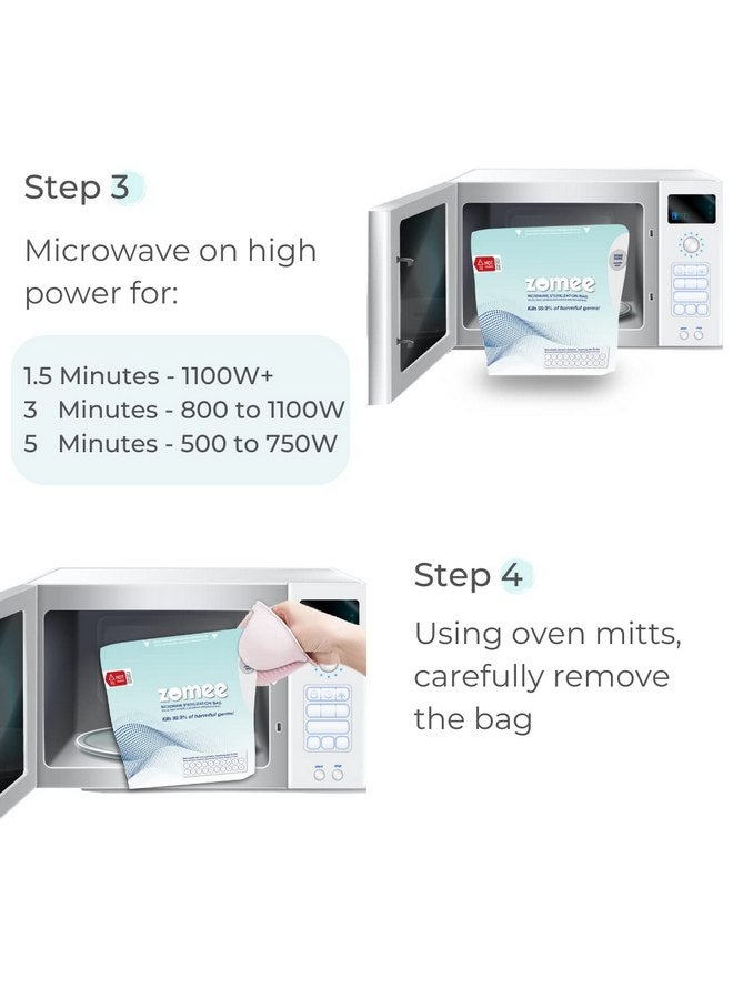 Zomee Zomee Microwave Steam Sterilizer Bags | Eliminates 99.9% of Germs and Bacteria | Disinfects Most Zomee Breast Pump Accessories | 5 Bags | Reusable for Up to 100 Sterilization Cycles - Image 5
