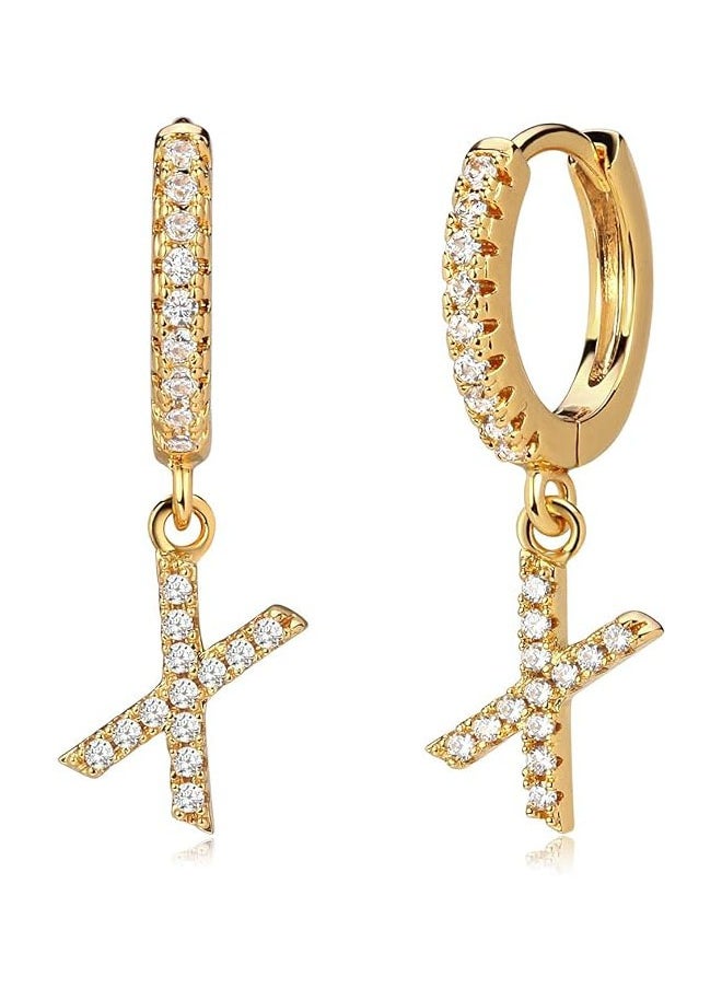 Mevecco - Women Huggie Hoop Earrings Gold Initial A-Z Dangle Drop Cubic Zirconia 14K Gold Filled Small Simple Hypoallergenic Personalized Jewelry - 26 Letters - Image 1