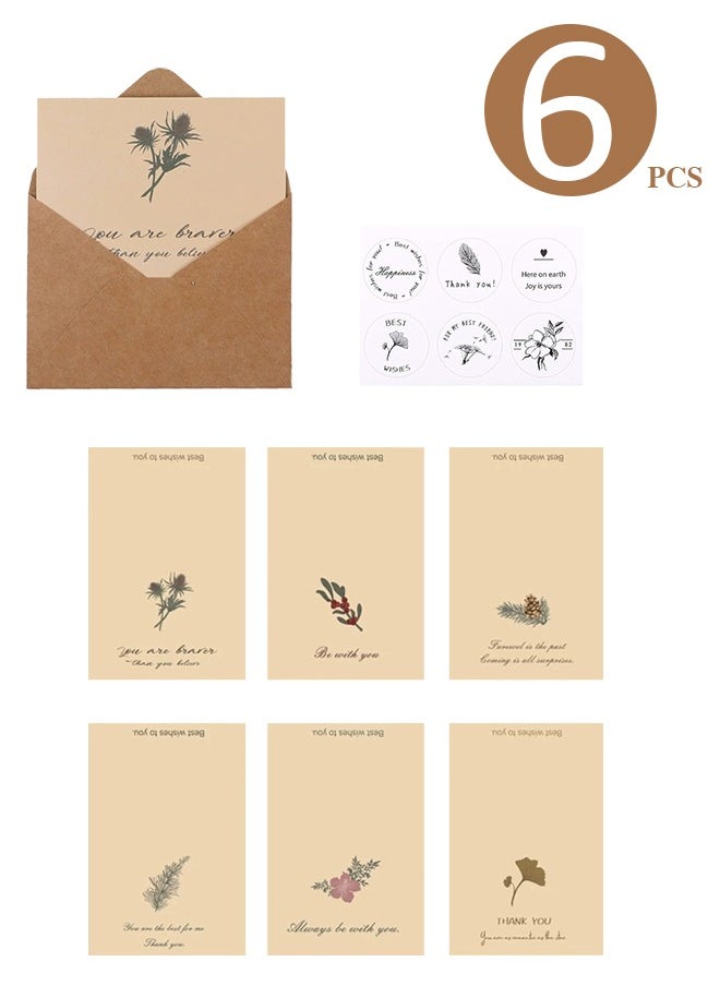 Lemon 6 Packs Greeting Card,B rown Kraft, 6 Floral Designs of Dried Flowers Greeting Cards with Envelopes and Stickers, for Wedding, Business, Baby Shower, Business (6.5*4.3 Inch)  - Image 1