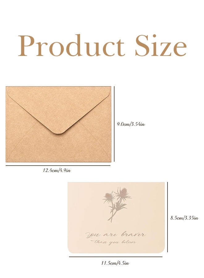 6 Packs Greeting Card,B rown Kraft, 6 Floral Designs of Dried Flowers Greeting Cards with Envelopes and Stickers, for Wedding, Business, Baby Shower, Business (6.5*4.3 Inch)