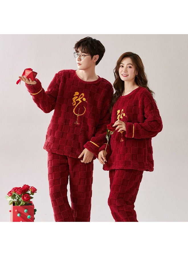 Pajamas For Couples Set Thick Warm Coral Fleece Homewear Winter Lounge Men's Clothing Soft Loose Pajamas Women Home Clothes Suit - Image 1