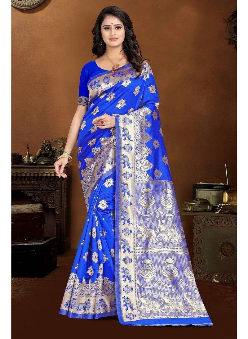 Women's Banarasi Silk Saree with Rich Pallu & Blouse Piece - Perfect for Weddings, Festivals & Parties, SM 9016 Falls and Pico Stitched - Image 1