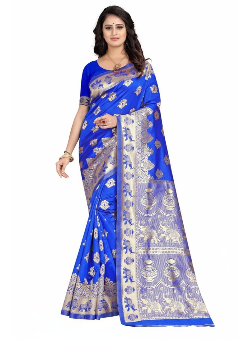 Women's Banarasi Silk Saree with Rich Pallu & Blouse Piece - Perfect for Weddings, Festivals & Parties, SM 9016 Falls and Pico Stitched - Image 5