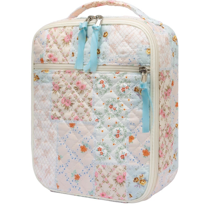 shiprabags Cotton Quilted Lunch Box for Women, Cute Insulated Lunch Bag, Coloful Floral Lunch Tote Bag for Work Picnic Travel Office (coloful floral, M) - Image 1