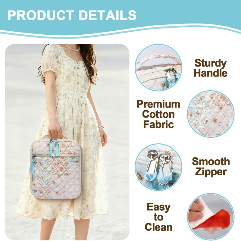 shiprabags Cotton Quilted Lunch Box for Women, Cute Insulated Lunch Bag, Coloful Floral Lunch Tote Bag for Work Picnic Travel Office (coloful floral, M) - Image 4