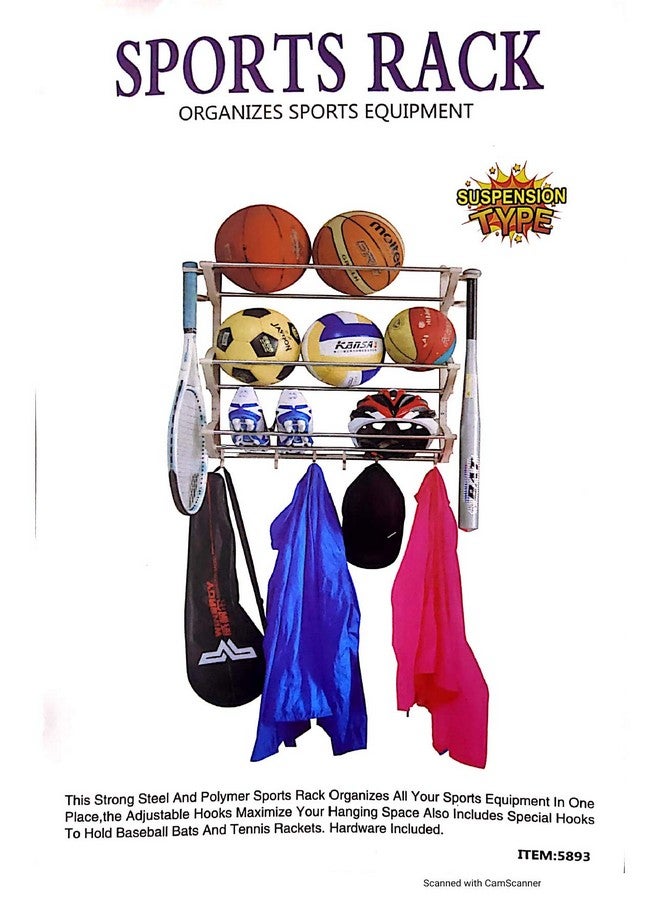 GTC Sports Equipment Organizer Rack|Multi Sports Gear Hanging Shelves Storage Hanging Rack|With Adjustable Hooks&Steel Rods Sports Rack(It N-31) - Image 3