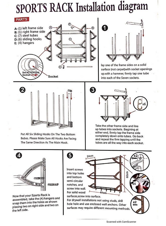 GTC Sports Equipment Organizer Rack|Multi Sports Gear Hanging Shelves Storage Hanging Rack|With Adjustable Hooks&Steel Rods Sports Rack(It N-31) - Image 4