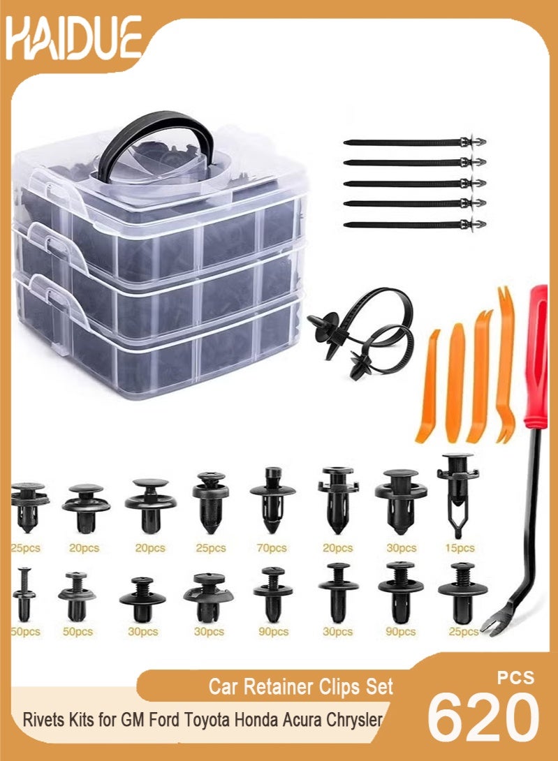 Haidue 620 Pcs Car Retainer Clips Set Plastic Fasteners Kit Fender Rivets Kits for GM Ford Toyota Honda Acura Chrysler - Image 1