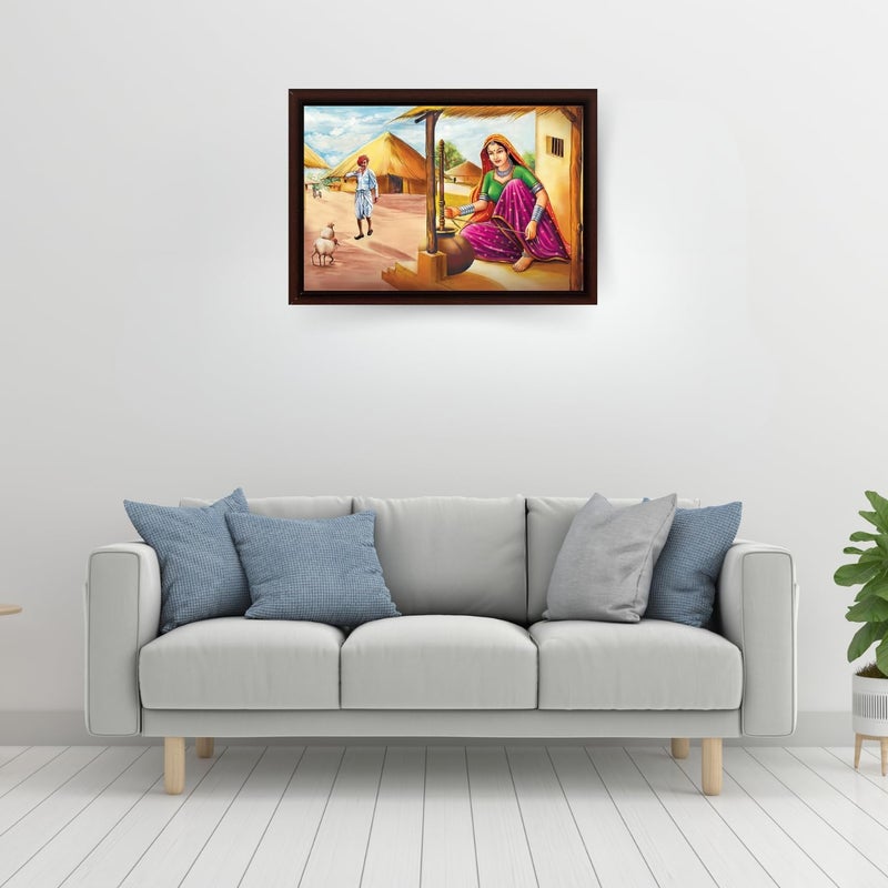 Masstone Rajasthani Village Framed Wall Painting - Image 5